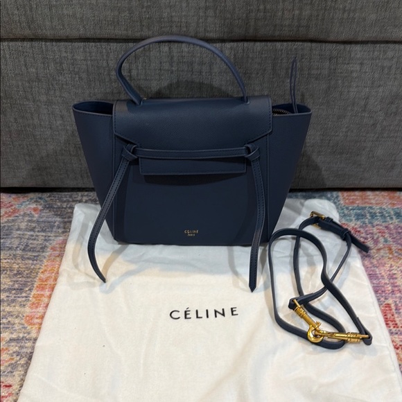 Celine Navy Belt with Gold Clasp - Picture 1 of 7